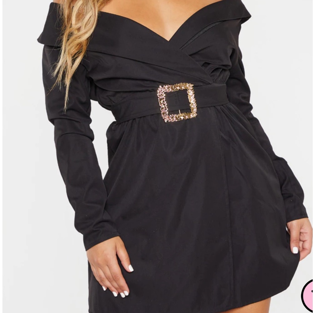 New! Black Bardot Belt Detail Shift Dress